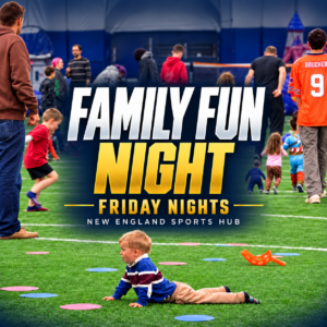 Family Fun Night Fridays flyer for New England Sports Hub, featuring a magic show with Tricky Dick on Friday, November 6, from 5 to 8 PM.